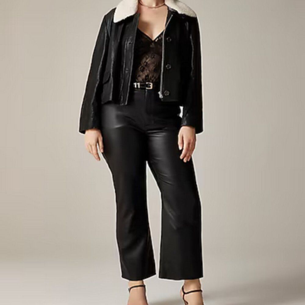 J. Crew Black Faux leather wide leg pants Plus Size 35 NWT